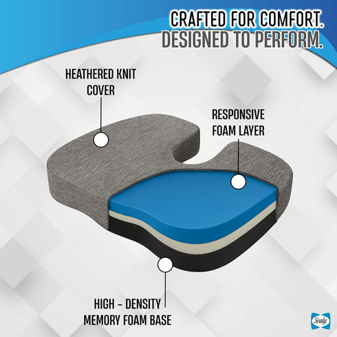Tailbone Sealy Memory Foam Seat Cushion for Car and Office Chairs Pain Relief, Posture Support, and Comfort for Home