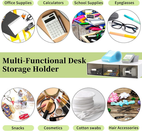 Stackable Desk Organizer Drawers, Plastic Storage Drawers for Office Organization, 3 Drawers (White)