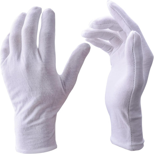 12 Pairs White Cotton Gloves, Soft Cloth Dust Gloves for Men Women, Art Crafting Handling, Eczema, BBQ, X-Large