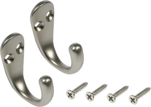 Dorman Hardware 4-1755 Single Coat Hooks, Satin Nickel Finish, Pack of 2