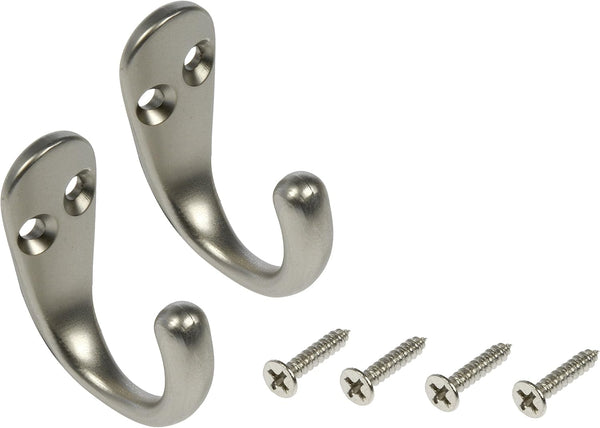 Dorman Hardware 4-1755 Single Coat Hooks, Satin Nickel Finish, Pack of 2