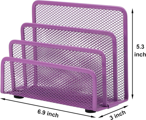 EASEPRES Desk Mail Organizer, Small Letter Sorter, Metal Mesh with 3 Vertical Compartments, Purple 1 Pack