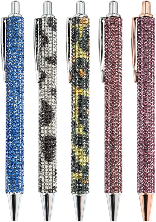 Gullor Click Ballpoint Pens, Diamond-encrusted Ball Pens, Black Ink Medium Point 1mm, for Office Supplies Gift