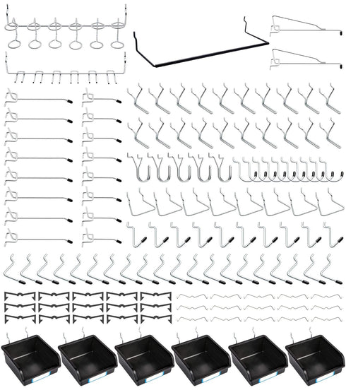 FRIMOONY Pegboard Hooks with Bins and Peg Locks for Organizing Tools, 188 PCS, 80 Locks Included