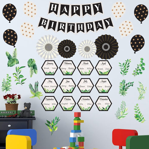 Simply Boho Happy Birthday Bulletin Board Set - Birthday Decorations for Classrooms, Cutouts for Calendars