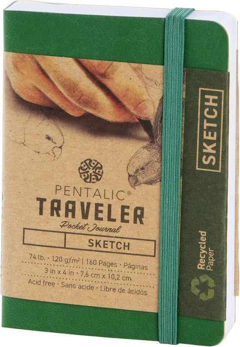 Pentalic Pocket Sketchbook: 3" x 4" Traveler Journal, 160 Pages, Green