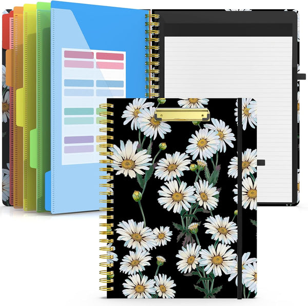 Sooez Clipboard Folio with Refillable Notepad, Clipboard Folder with 10 Storage Pockets for Letter Size, Cute Portfolio