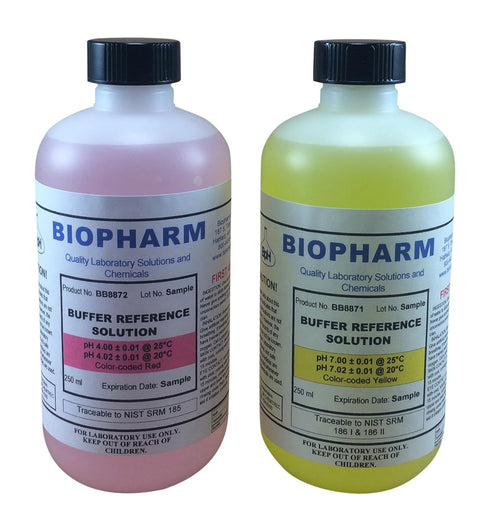 pH Buffer Calibration Solution Kit 2-Pack — pH 4.00 (red) and pH 7.00 (Yellow), Each 250 mL, NIST Traceable
