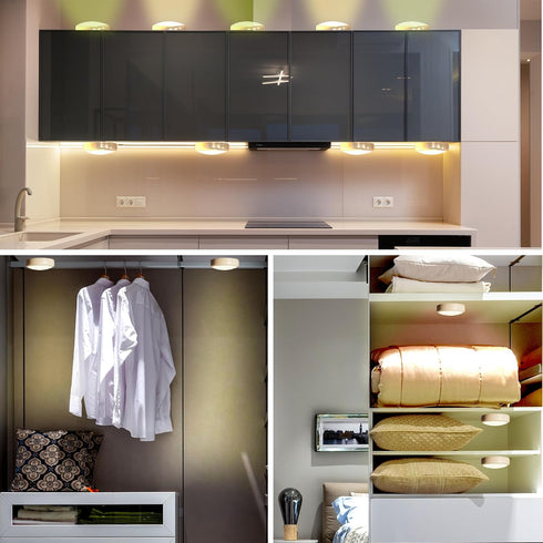 13 Closet, 3M 6Pcs Puck Lights with Remote Control Battery Operated LED Push Lights Wireless, Color RGB - for Bedroom
