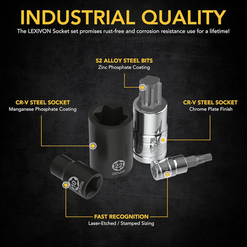 Set, S2 25-Piece, T8-T60 E4-E22 (LX-148) LEXIVON Master Torx Bit and Socket Premium Alloy & Cr-V Steel | Bit Socket