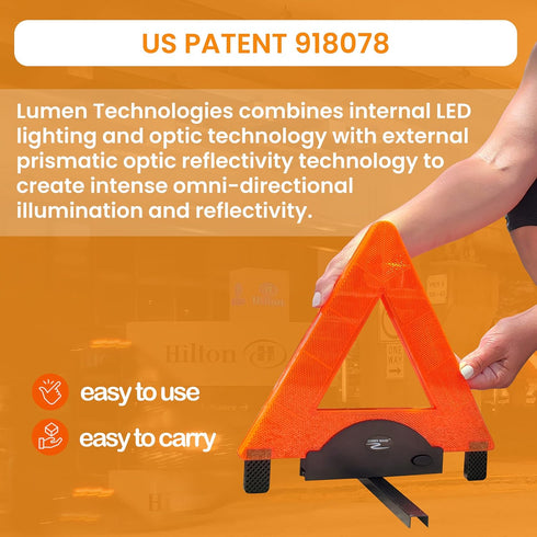 Emergency Warning Triangle by Lumen Wand Store for Road Side Safety, Vehicle Breakdown, Hazard Marking