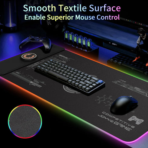 JOYYE 15W Large Gaming Mouse Pad with Magnetic Wireless Charger Fast Charging, RGB Light LED Mousepad Desk Mat, Smooth
