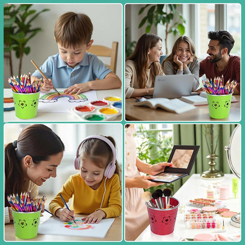 9 Pack Metal Pen Holders, Colorful Desktop Pencil Cups with Flower Pattern, Mini Pencil Bucket, Makeup Brush Storage