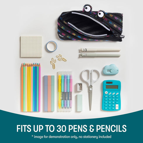 ZIPIT Monster Pencil Case for Kids - Pencil Pouch for School, College, Office (Black & Rainbow)