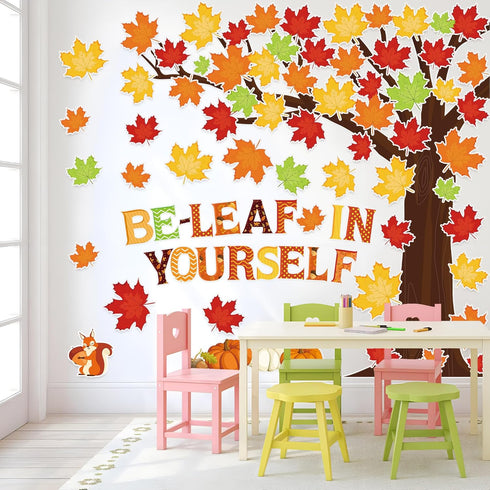 Fall Tree Classroom Bulletin Board Decorations Pumpkin Maple Leaves Cutouts for School Home Decor