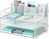 SUPEASY 3 Tier Desk Organizer - White Mesh Paper/File Organizer with Handle & 3 Pen Holders for Office Supplies