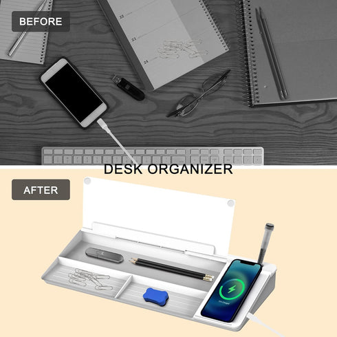 SELEAD Desktop Glass Whiteboard with Wireless Charger Station - Dry Erase Board Computer Pad with Organizer Drawer