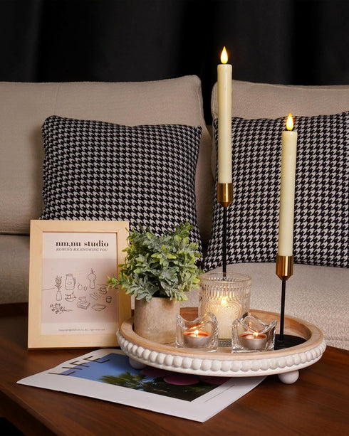 3 Pack Homemory Flameless Taper Candles, No Remote, Realistic Flickering Battery Operated Candlesticks, Ivory LED