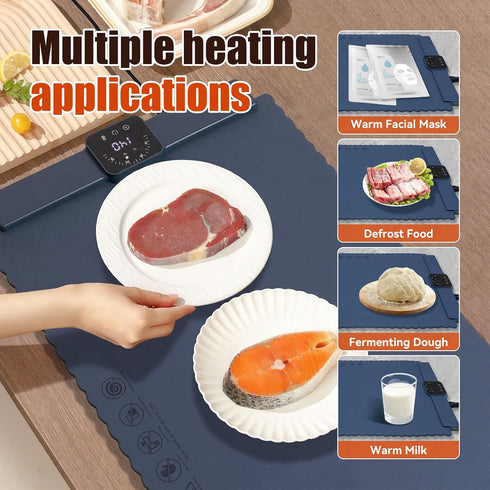 5 Settings Warming Mat for Food Temperature Silicone Food Warming Mat Roll up Food Warmer with Full Surface Heating