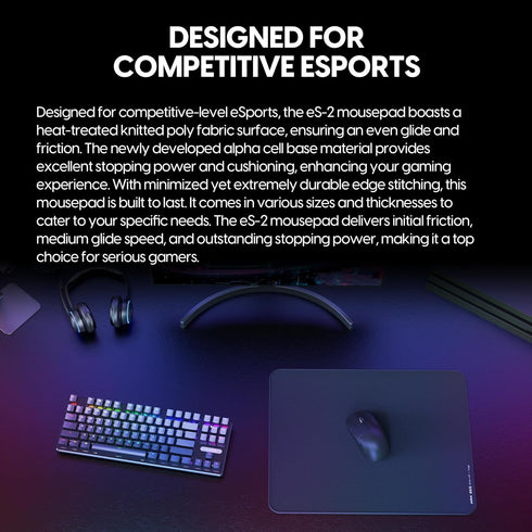 Pulsar ES2 Esports Professional Level Gaming Mouse Pad, 3mm Thickness, Anti-Slip Base, 16.5in x 13in, Black