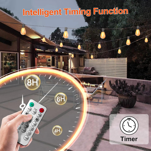 60FT 15+2 Bulbs BLIATLUS Solar String Lights Outdoor Waterproof with Remote Control Solar Patio Lights shatterproof LED