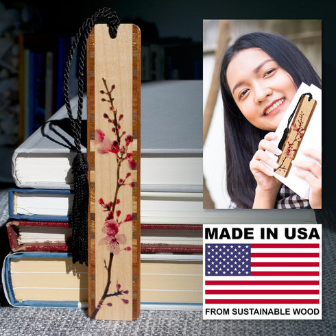 Cherry Blossom Japanese Sakura Wooden Bookmark - Handmade in The USA - Personalized Available