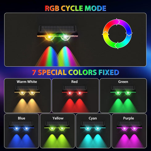 7 IP65 (8pack) Solar Fence Lights Outdoor, Fixed Colors Color Changing Waterproof Solar Powered Lights