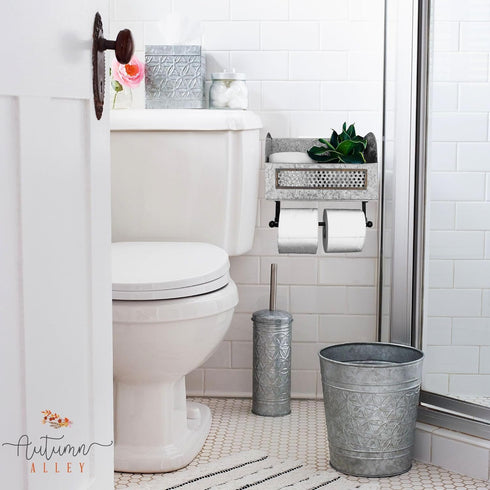 Country Autumn Alley Farmhouse Galvanized Toilet Paper Holder with Shelf Durable Wall Mount Tissue Paper Holder
