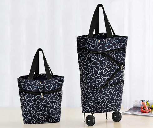 Cowinbest 360 Collapsible Shopping Bag with Wheels Portable Shopping Cart with Swivel Wheels Rolling Tote Bag Reusable