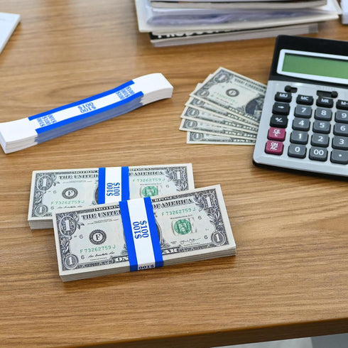 ESSENTIAL 100 7.5 1.15 Inches, ($100 Pcs Currency Straps - Bill Wrappers, x Money Bands to Organize Bills, ABA Standard