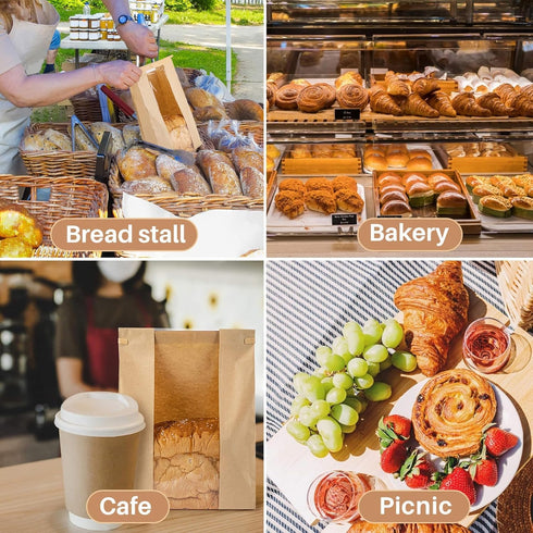 50 Packaging MAQIHAN Bread Bags with Reusable Ties - Homemade Sourdough Bread Storage Bags Brown Paper Bagel Loaf