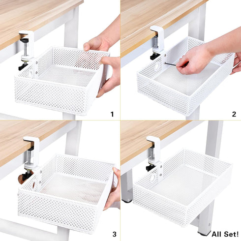 Mesh Desk Organizer and Clamp-on Swivel Pencil Drawer, Extra Sturdy C-Clamp Mount System for Home Office Storage