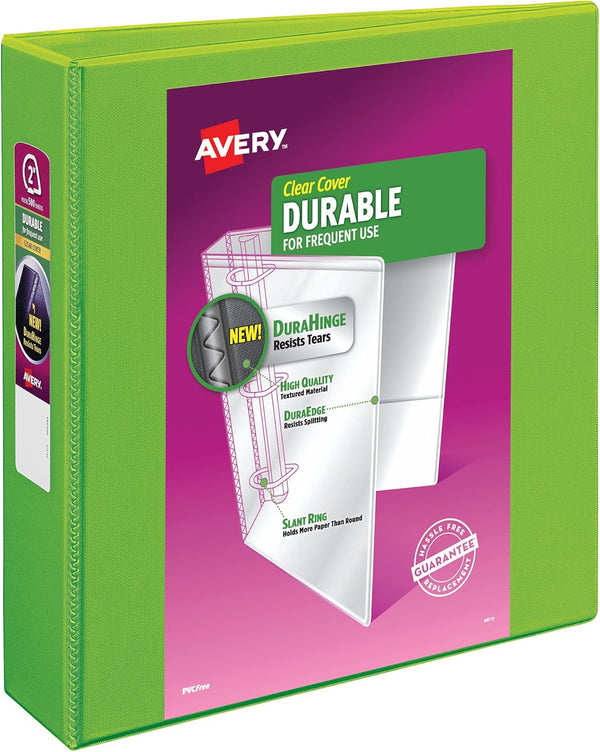 Avery Durable View 3 Ring Binder, 2 Inch Slant Rings, 1 Green Binder (17838)