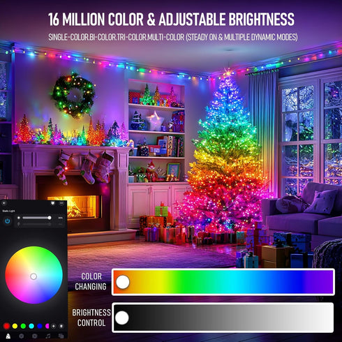 100 33FT TW SHINE Smart Christmas Lights, LED Color Changing Halloween String Lights Clear Wire with Remote & APP