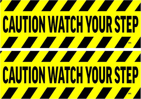 Rogue River Tactical 2 Pack Caution Watch Your Step Door Sticker Set, 9x3 Inch Vinyl Decal for Indoor Outdoor