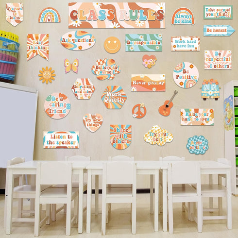 Class Rules Bulletin Board Decorations Groovy Motivational Cutouts for School Home Wall Decor