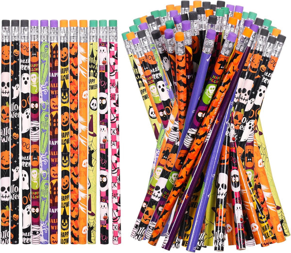 Halloween Pencils with Eraser Assortment, Themed Wooden Pencils for Halloween Party Favor Supplies, 12 Style (120)