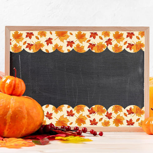 Whaline 131.2ft Fall Bulletin Board Borders, Pumpkin Maple Leaf Plaid Die-Cut Trim for Autumn Thanksgiving Decoration