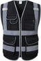 JKSafety 9 Pockets High Visibility Safety Vest for Men and Women, Hi-Vis Reflective Black Safety Vests