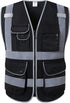 JKSafety 9 Pockets High Visibility Safety Vest for Men and Women, Hi-Vis Reflective Black Safety Vests