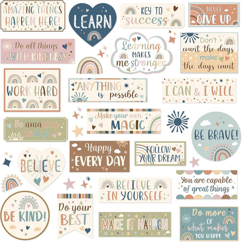 Bulletin Board Decorations Positive Affirmation Poster Cutouts, Boho Rainbow Motivational Banner for Classroom