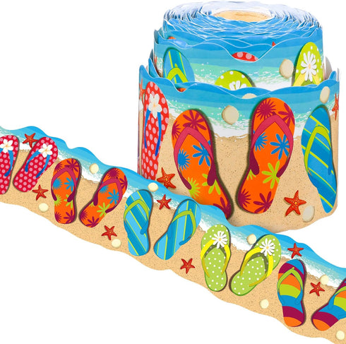 Summer Flip Flops Bulletin Board Border, 68.9 Feet with Butterflies Flowers Bee Space for Classroom Chalkboard Decor