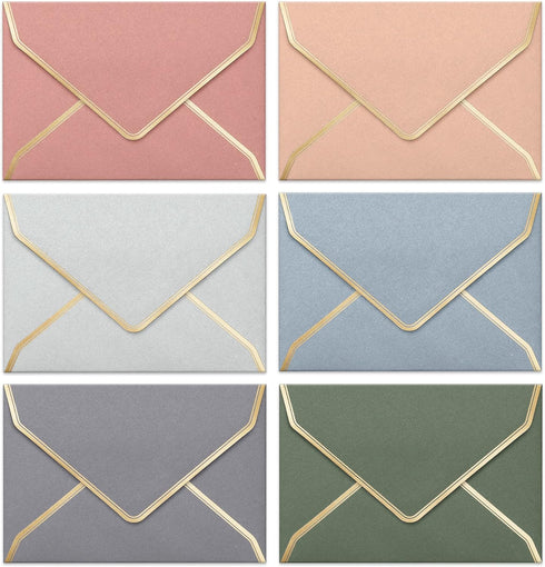 Invitation Envelopes, 60-Pack 4x6, Gold Foil Bordered Colored Envelopes, A4, 4 1/4 x 6 1/4 Inches