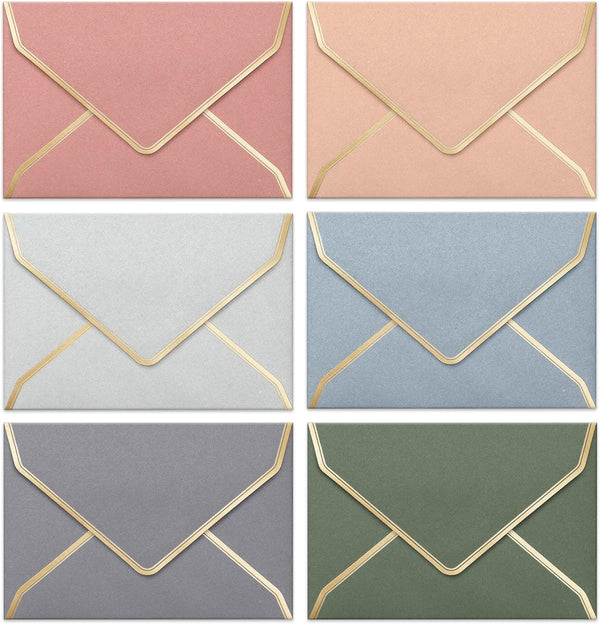 Invitation Envelopes, 60-Pack 4x6, Gold Foil Bordered Colored Envelopes, A4, 4 1/4 x 6 1/4 Inches