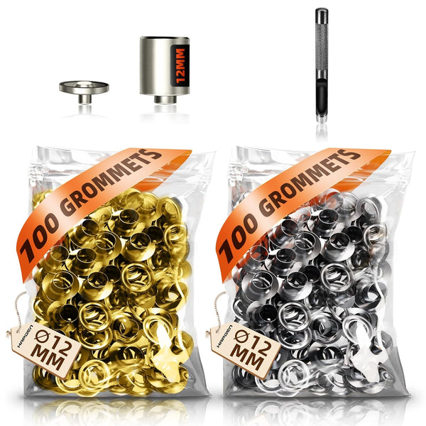 1/2" Grommet Accessory for Grommet Tool, includes 200 Pcs 12mm Grommet and Die Heads