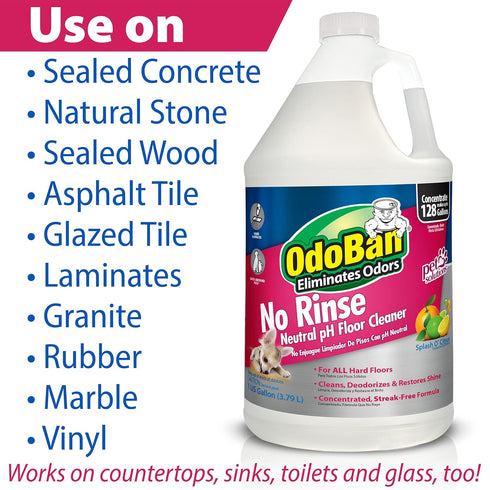 3 OdoBan Pet Solutions No Rinse Neutral pH Floor Cleaner Concentrate, Made in the USA, Splash O' Citrus Scent, Gallons