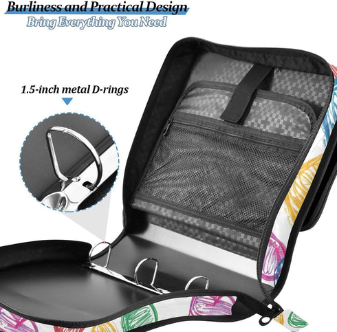 ALAZA 3 500 Heart Crayon Drawing Ring Zipper Binder Sheets Expanding File Folder Bag Case Briefcase with Shoulder Strap