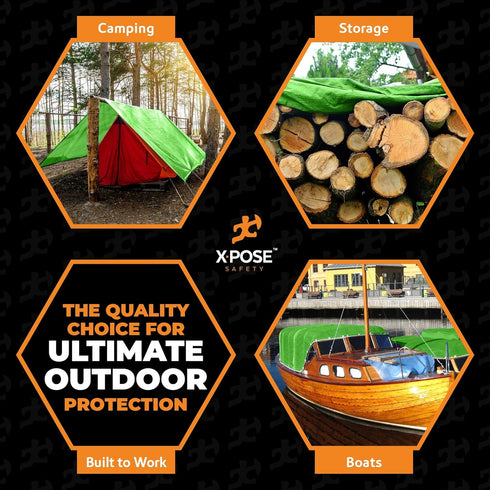Xpose Safety 10' x 16' Green Poly Tarp - Durable, Water Resistant, 5 Mil Thick Polyethylene Cover