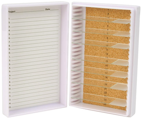Heathrow Scientific HD15989E White Cork Lined 25 Place Microscope Slide Box, 5.5" Length x 3.5" Width x 1.24" Height