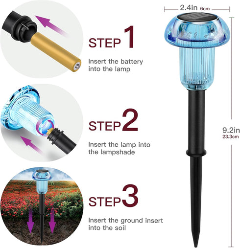 Solar Pathway Lights, 4 Pack Blue LED Mushroom Solar Powered Outdoor Lights for Garden and Landscape